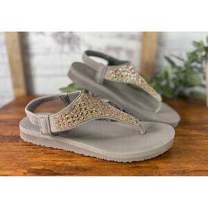 Skechers Cali Meditation Rock Crown Taupe Rhinestone Yoga Foam Sandals Size 7